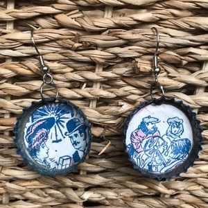 Eco friendly homemade bottle cap earrings